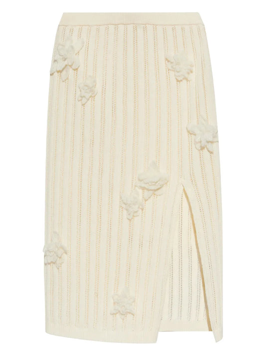 Floral-Appliqué Midi Skirt