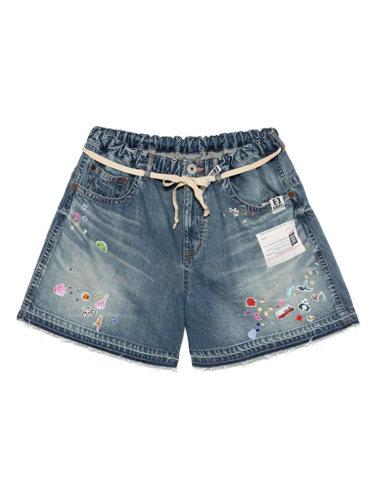 Patch-Detail Denim Shorts