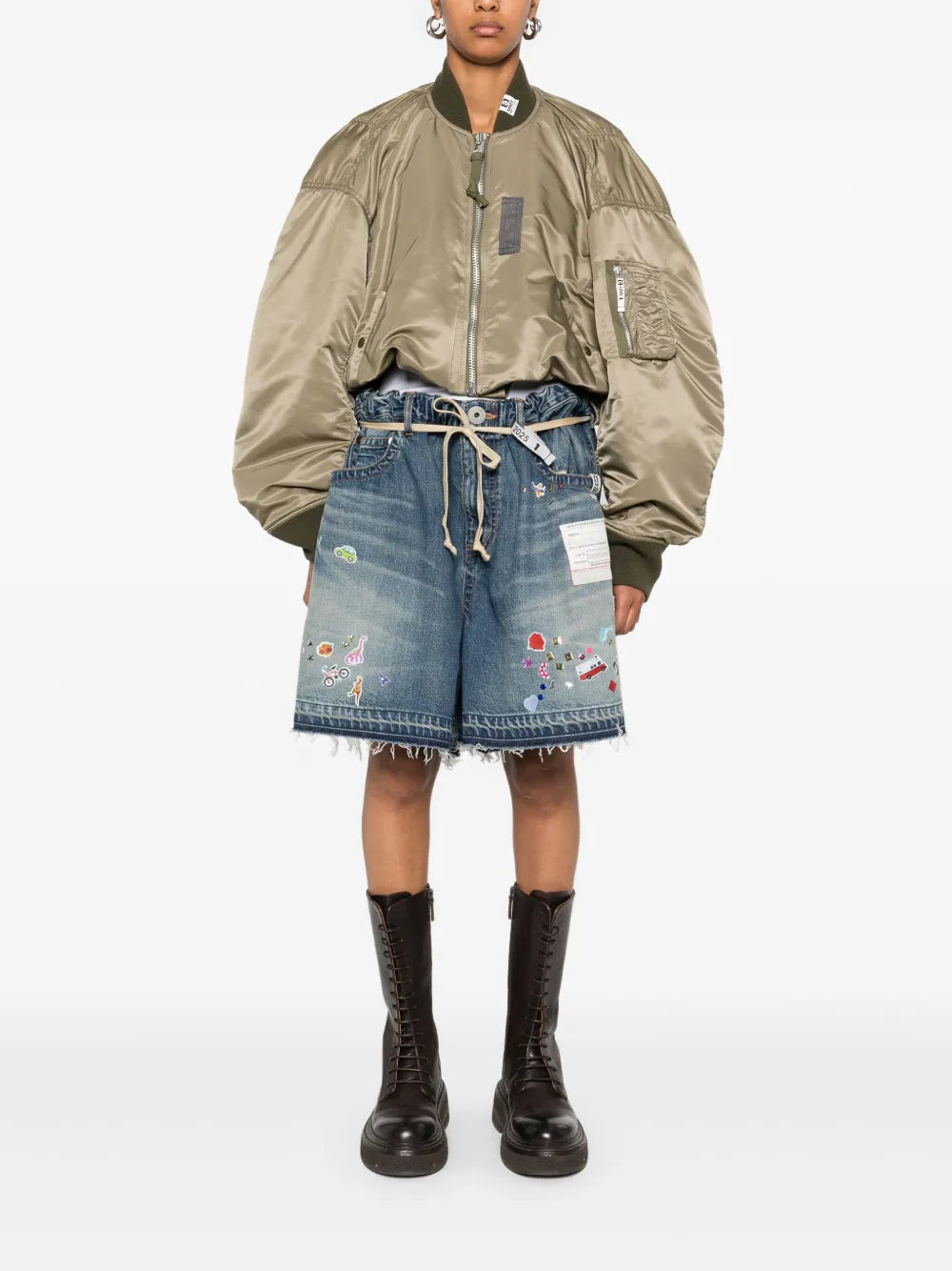 Patch-Detail Denim Shorts