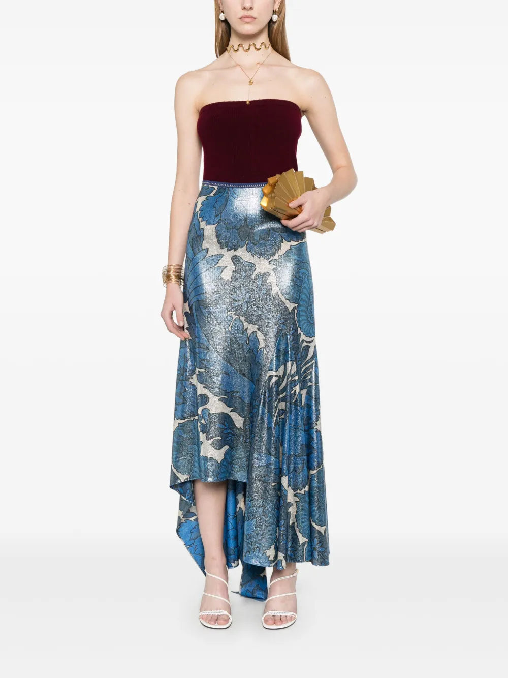 Floral-Print Asymmetric Skirt