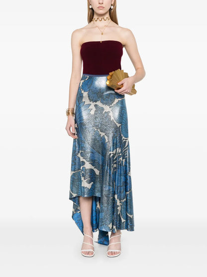 Floral-Print Asymmetric Skirt