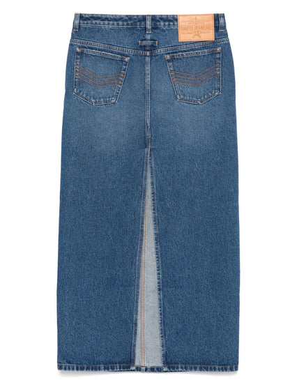 Asymmetric Denim Midi Skirt