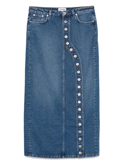 Asymmetric Denim Midi Skirt