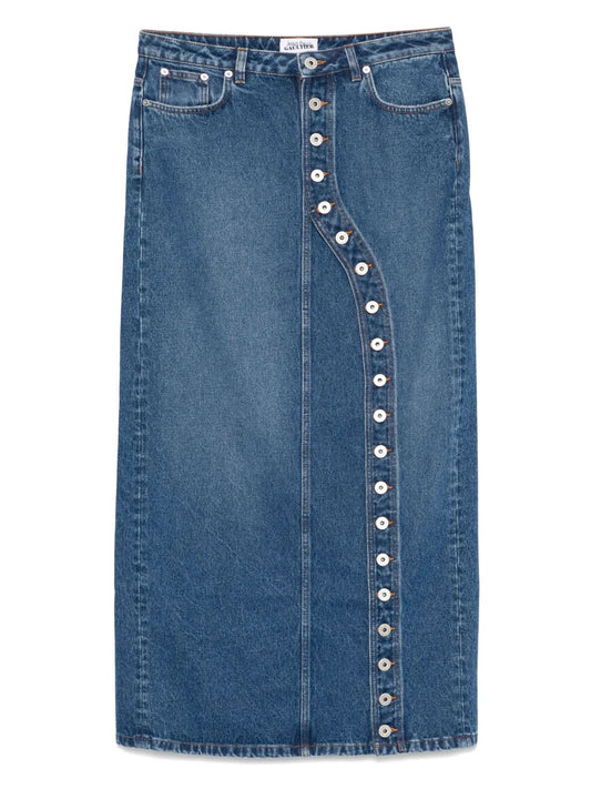 Asymmetric Denim Midi Skirt