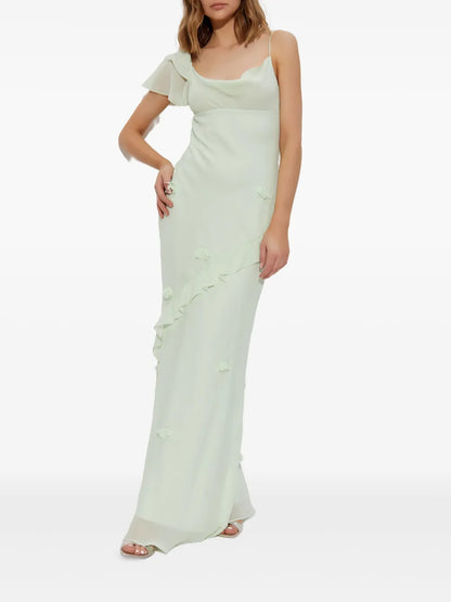Floral-Appliqué Georgette Maxi Dress