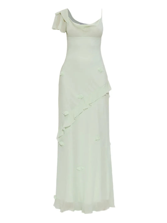 Floral-Appliqué Georgette Maxi Dress