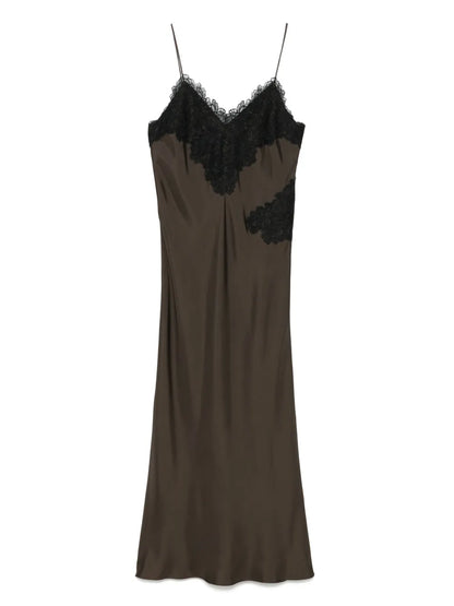 Lace-Detail Silk Maxi Dress