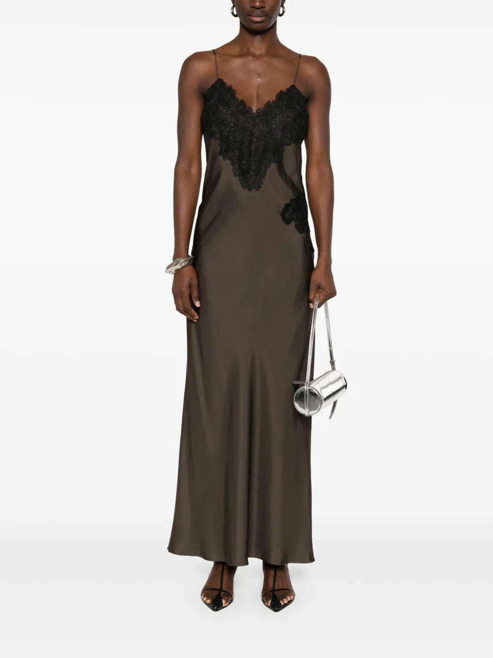 Lace-Detail Silk Maxi Dress