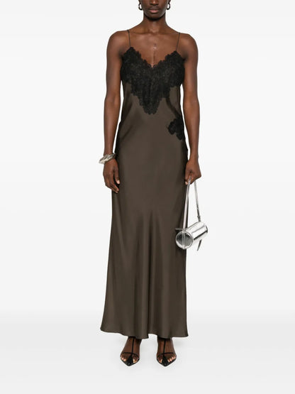 Lace-Detail Silk Maxi Dress