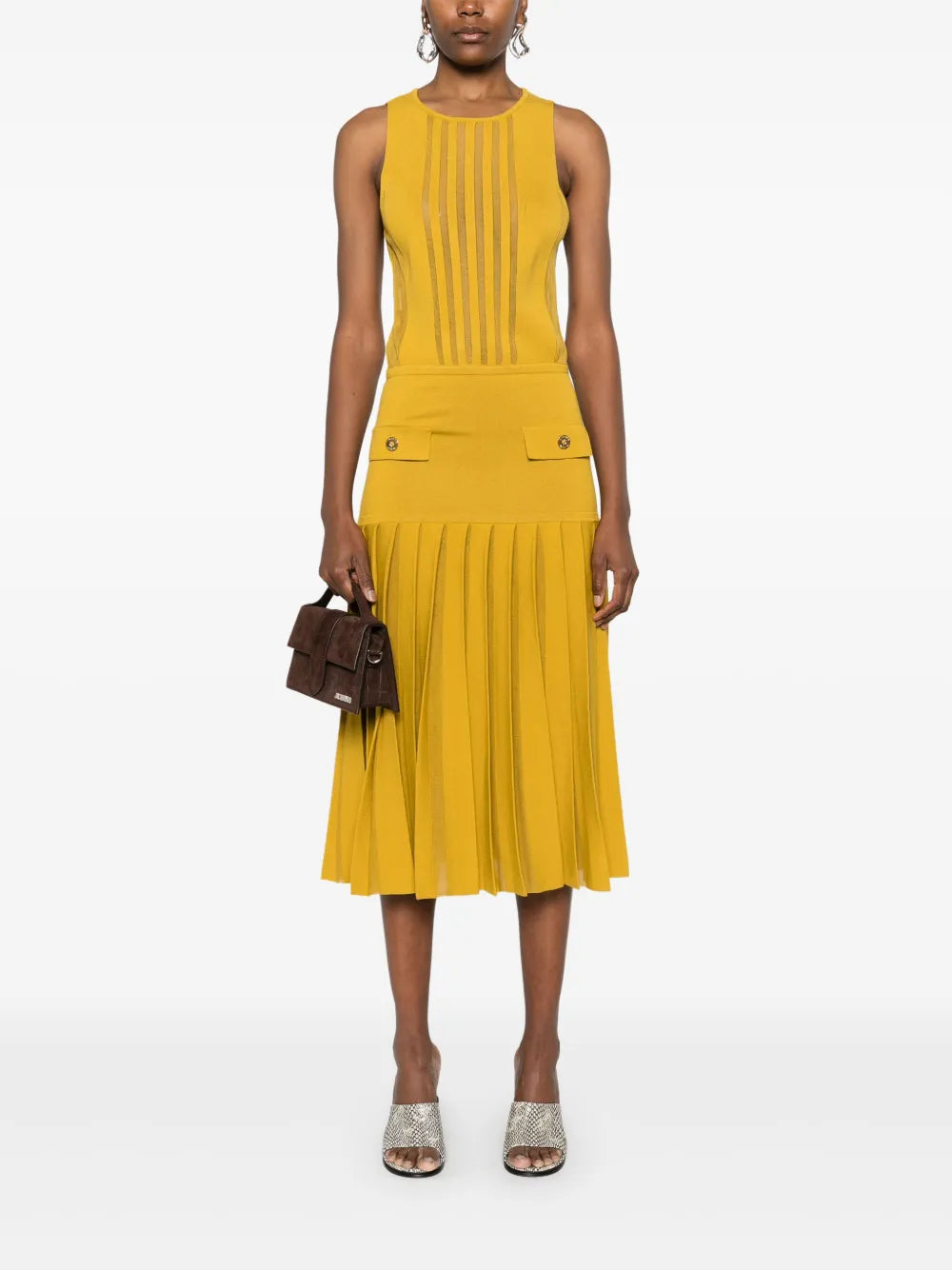 Semi Sheer-Panel Knitted Midi Dress