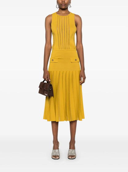 Semi Sheer-Panel Knitted Midi Dress