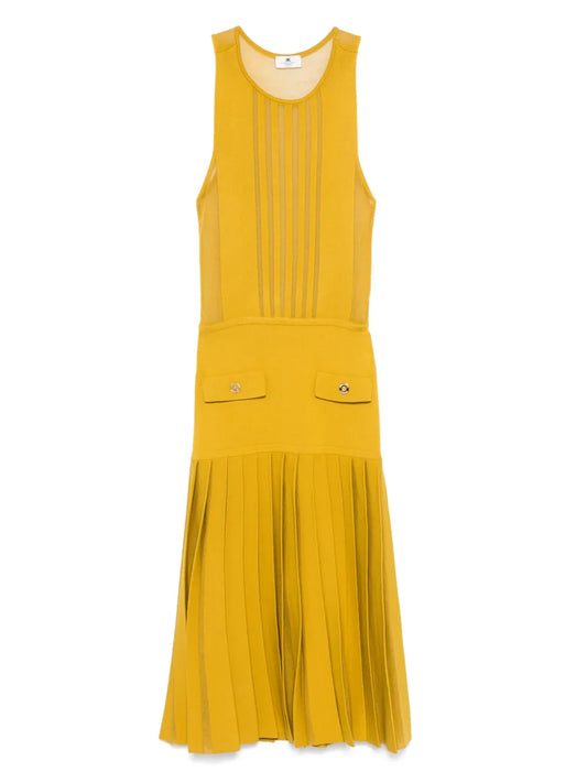 Semi Sheer-Panel Knitted Midi Dress