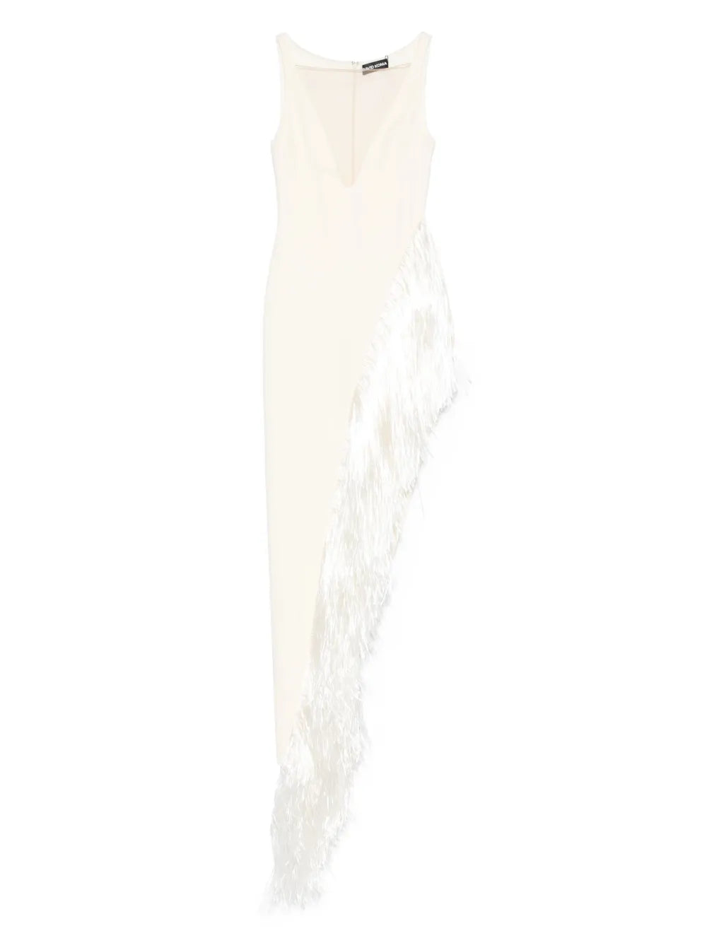 Raffia-Fringe Asymmetric-Hem Gown