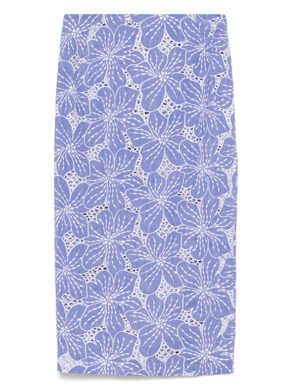Floral-Embroidered Midi Skirt
