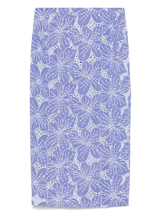 Floral-Embroidered Midi Skirt