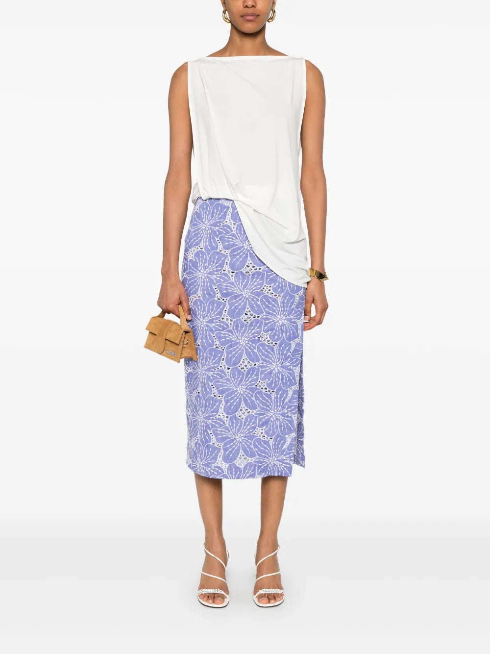 Floral-Embroidered Midi Skirt
