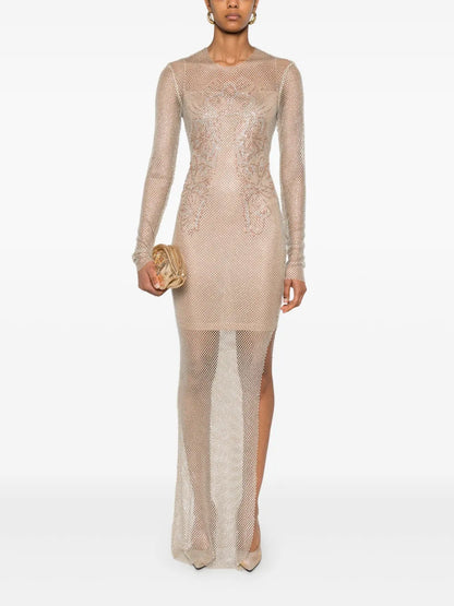 Rhinestoned Mesh Maxi Dress