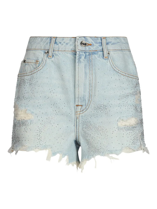 Rhinestone-Embellished Denim Shorts