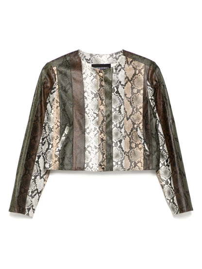 Snake-Embossed Vegan Cropped Jacket