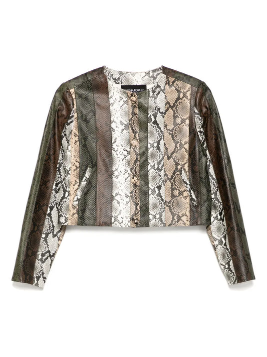 Snake-Embossed Vegan Cropped Jacket