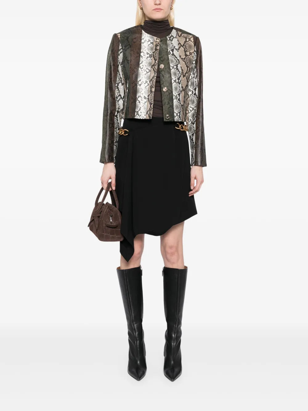 Snake-Embossed Vegan Cropped Jacket