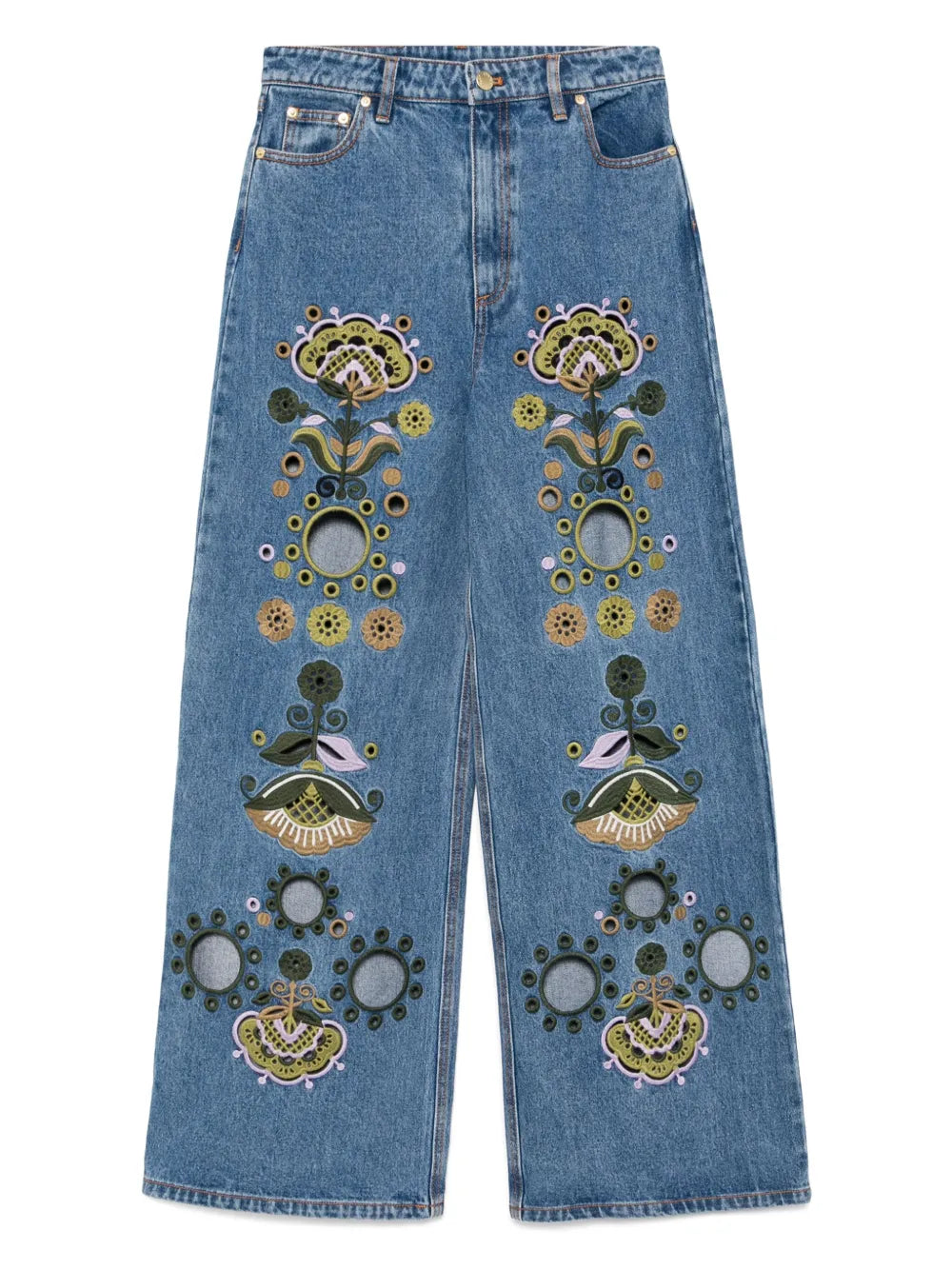 Embroidered Wide-Leg Jeans