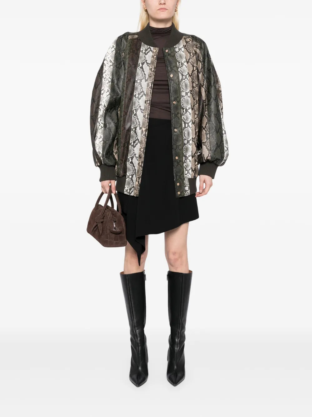 Snake-Embossed Vegan Bomber Jacket