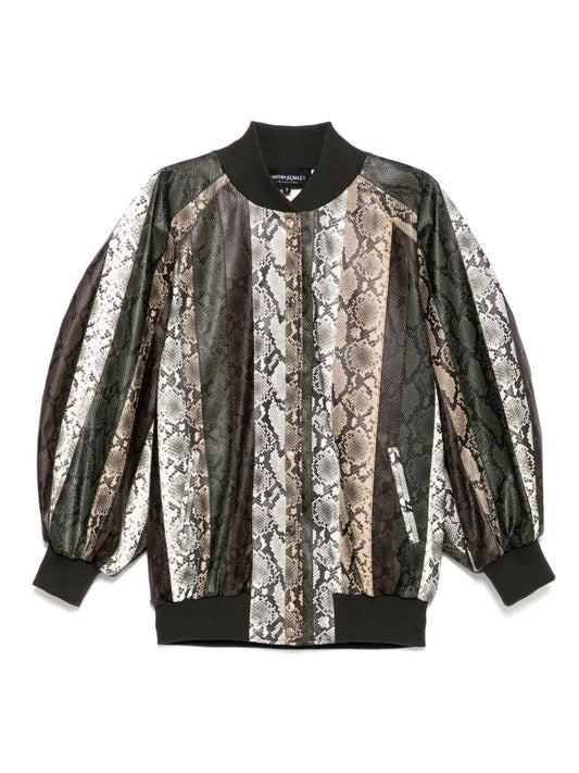 Snake-Embossed Vegan Bomber Jacket