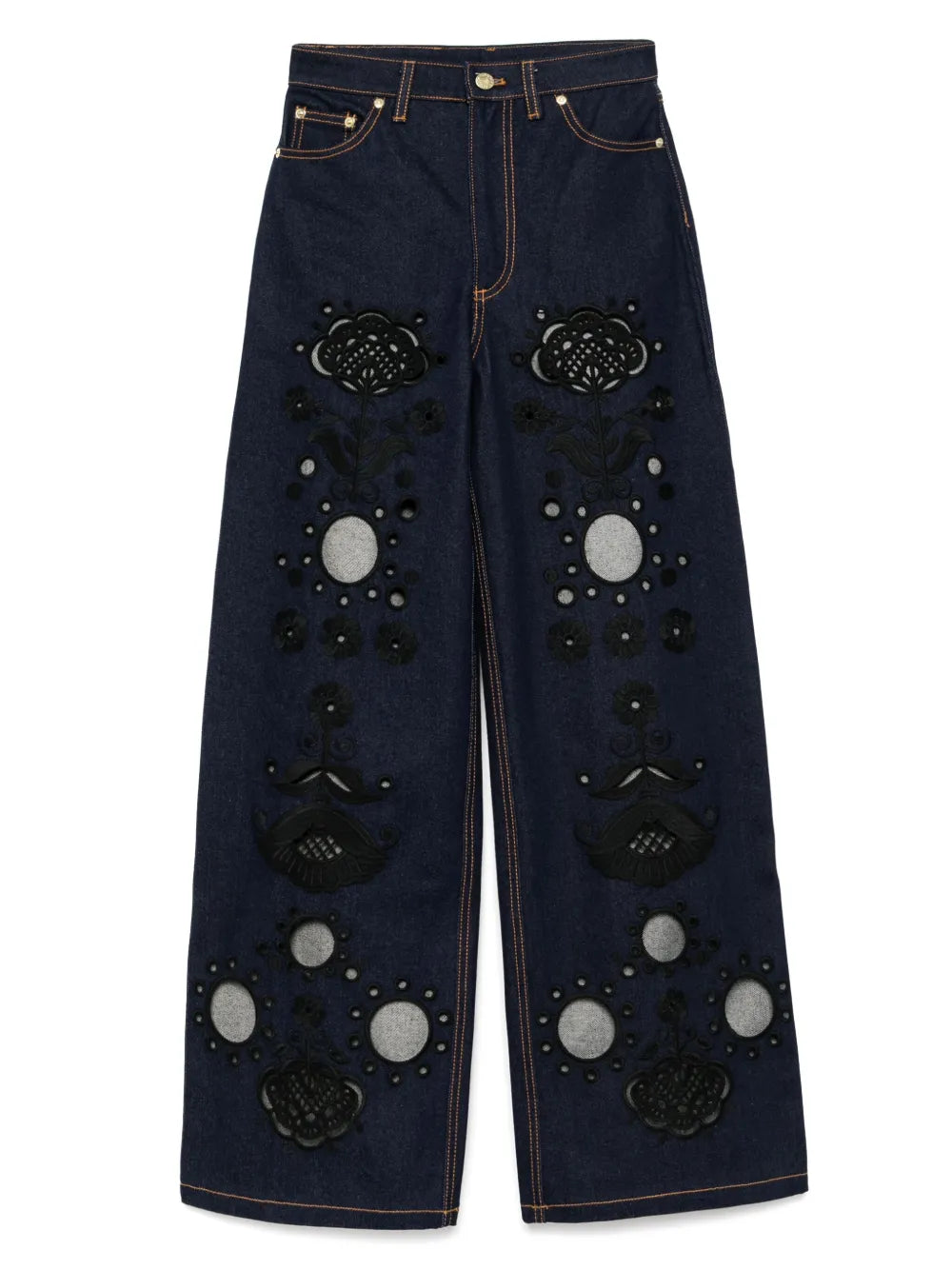 Embroidered Wide-Leg Jeans