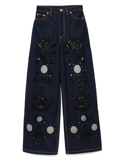 Embroidered Wide-Leg Jeans