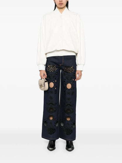 Embroidered Wide-Leg Jeans
