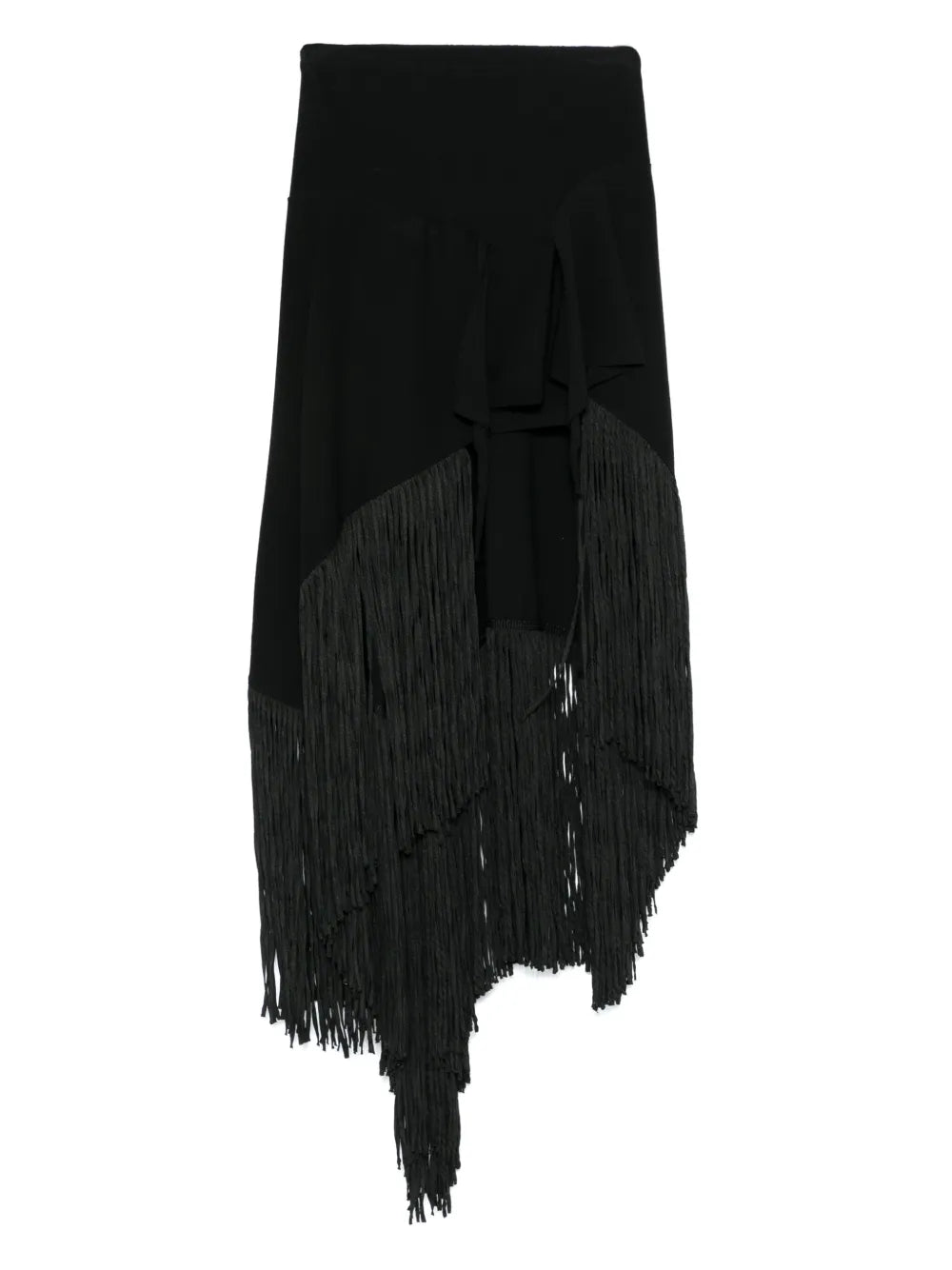 Elastic Fringed Maxi Skirt