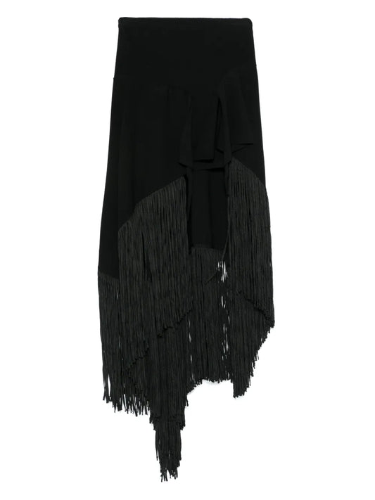 Elastic Fringed Maxi Skirt