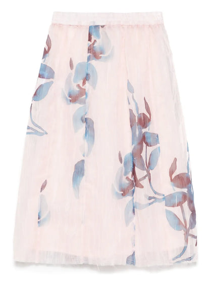 Peonies-Print Midi Skirt