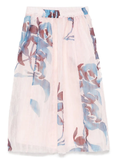 Peonies-Print Midi Skirt