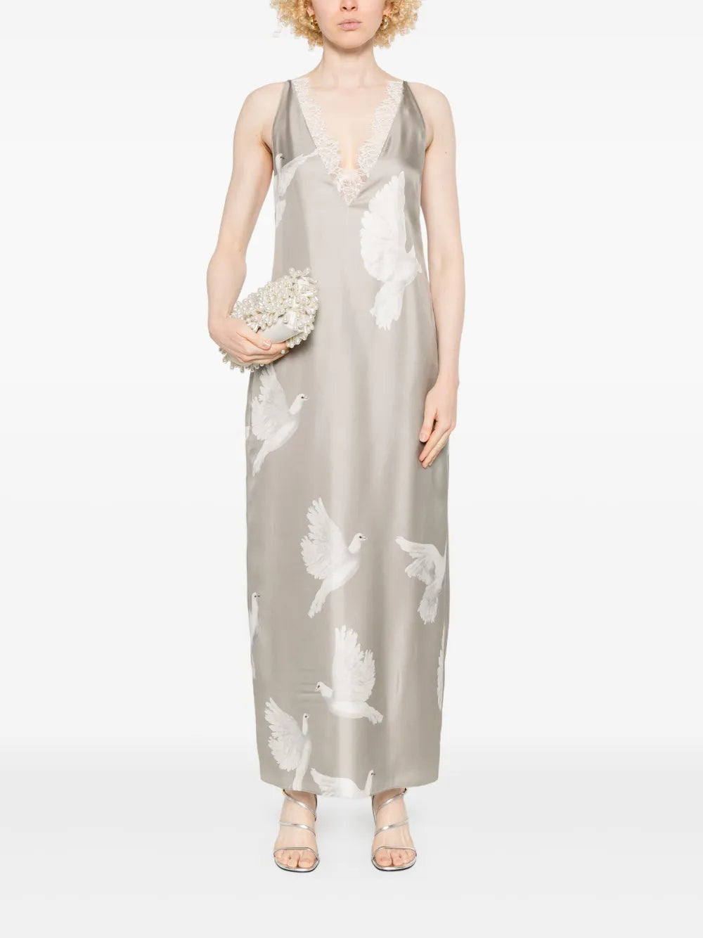 Dove-Print Sleeveless Maxi Dress