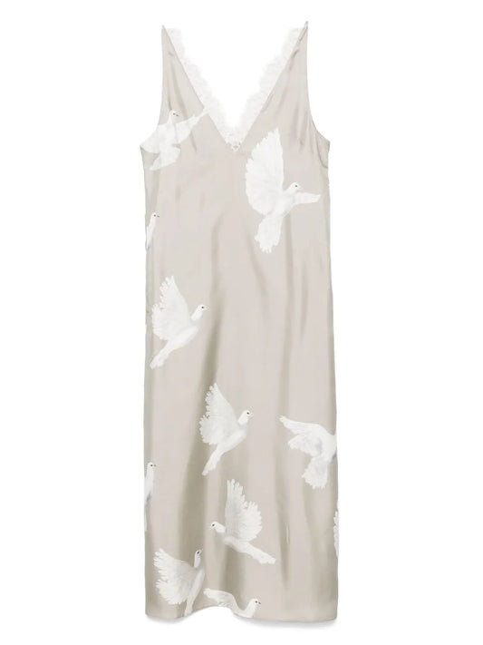 Dove-Print Sleeveless Maxi Dress