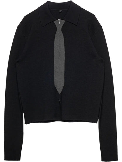 Tie-Detail Collared Cardigan