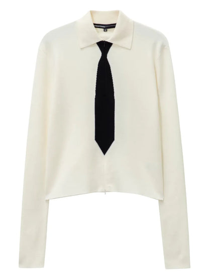 Tie-Detail Collared Cardigan