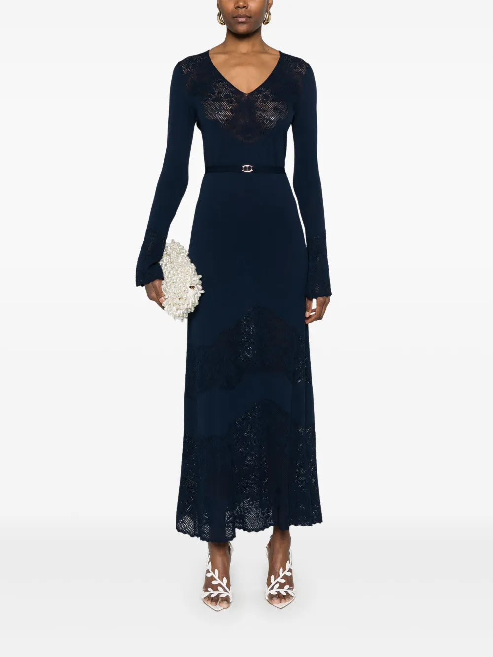 Openwork-Knit Midi Dress