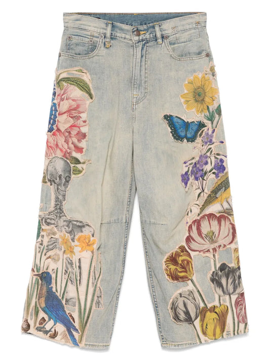 Floral-Appliqué Jeans