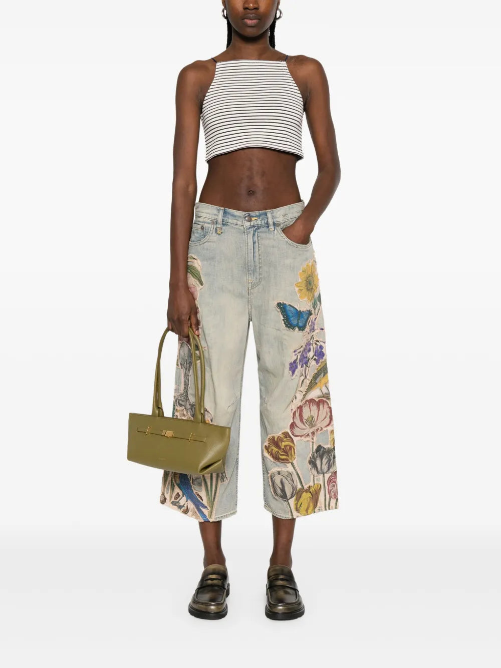 Floral-Appliqué Jeans