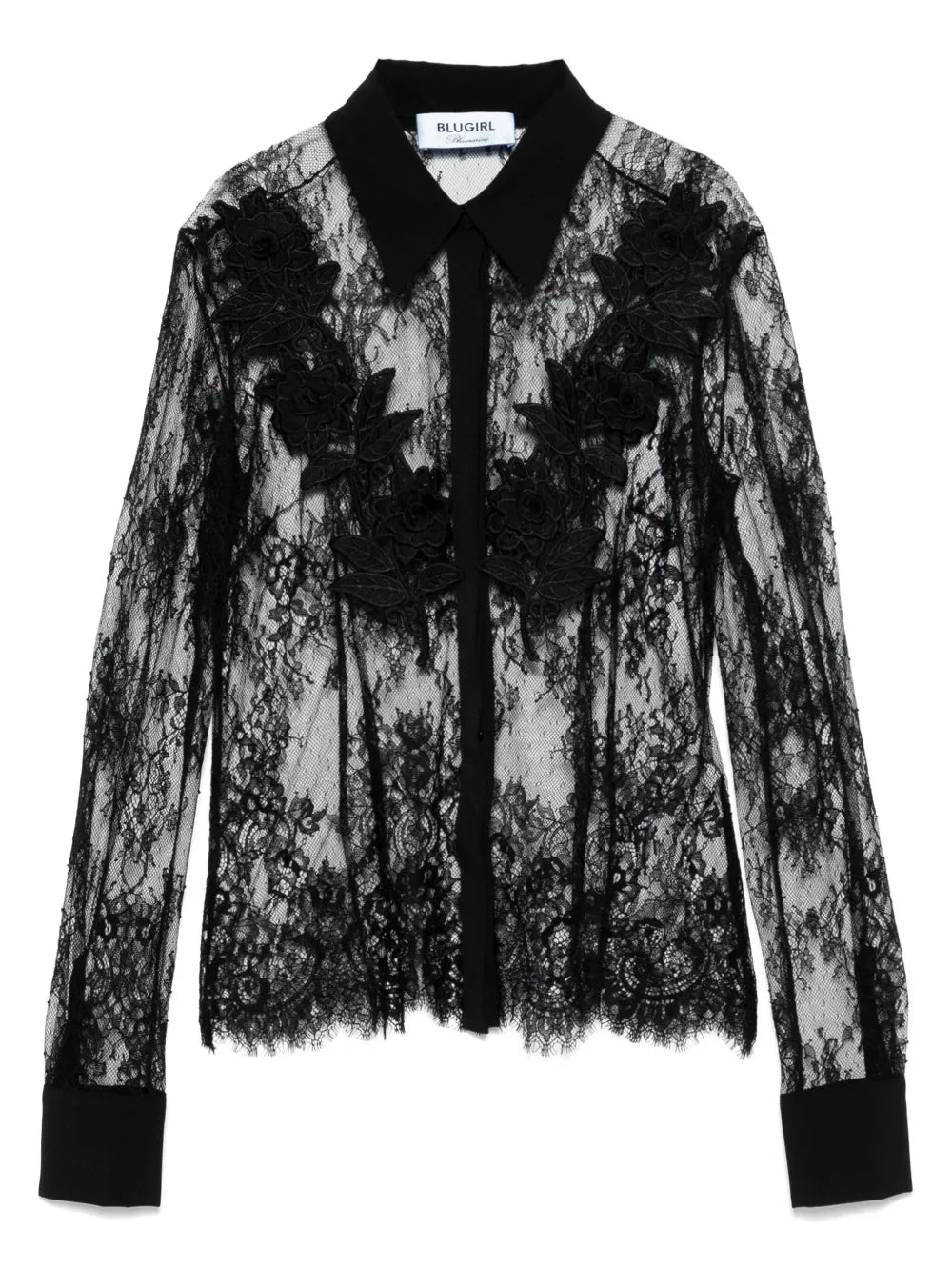 Rose-Embroidered Lace Shirt