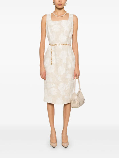 Floral-Jacquard Midi Dress
