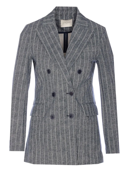 Pinstriped Double-Breasted Blazer