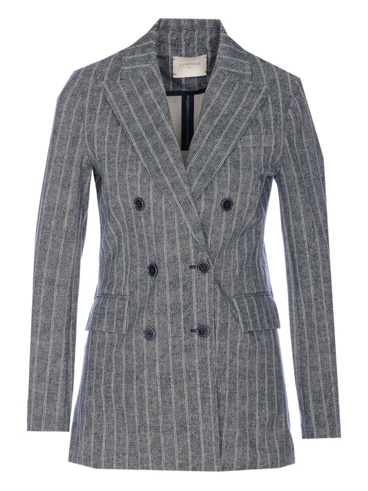 Pinstriped Double-Breasted Blazer