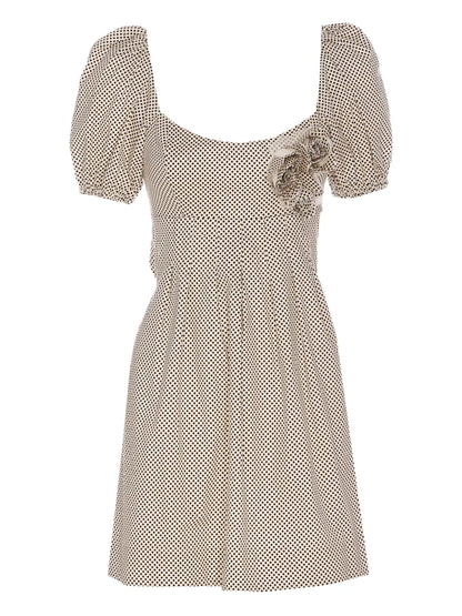 Puff-Sleeve Polka Dot Dress