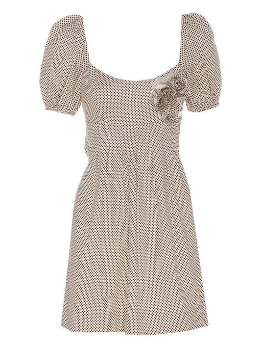 Puff-Sleeve Polka Dot Dress