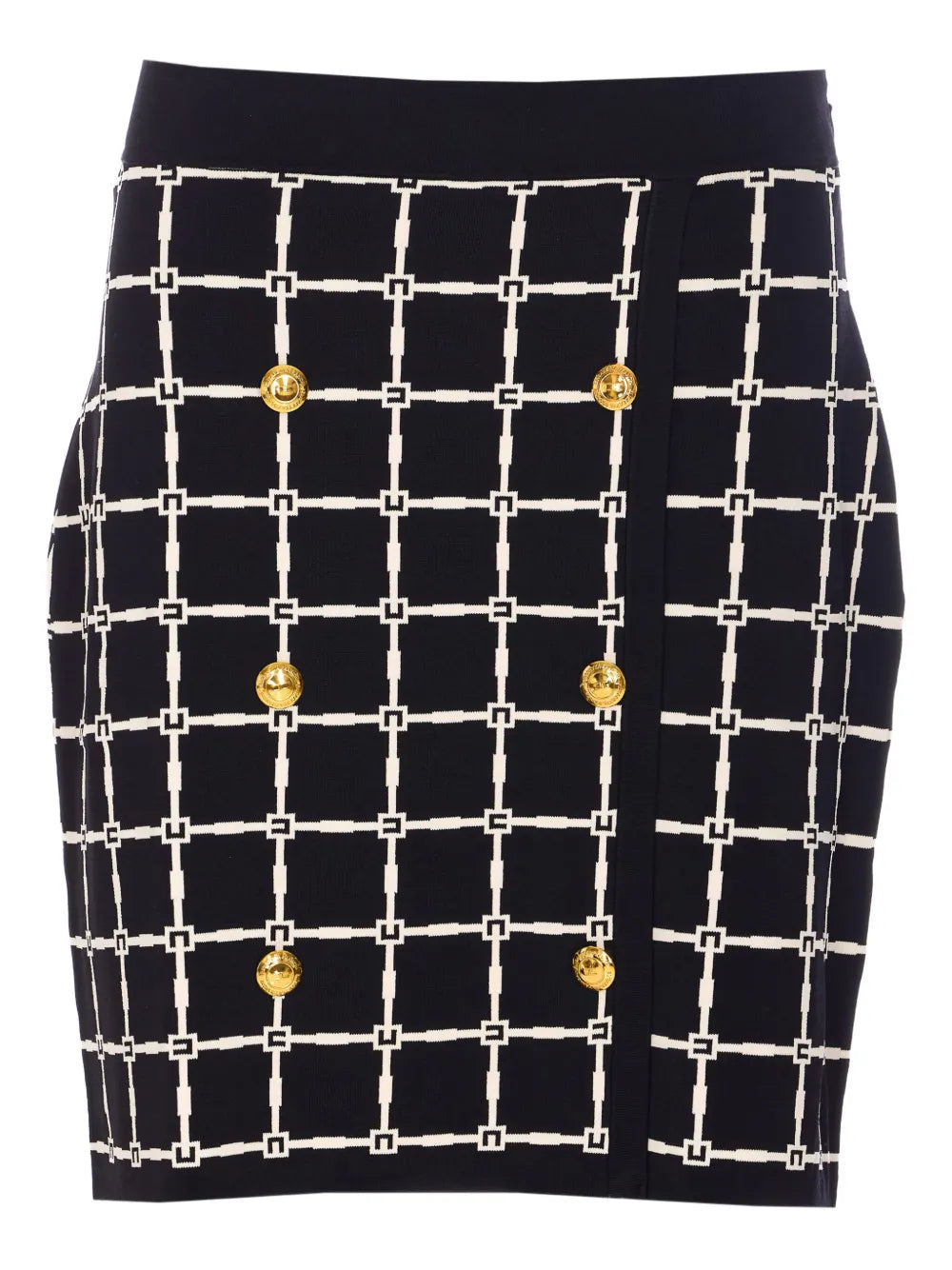 Grid-Patterned Buttoned Mini Skirt