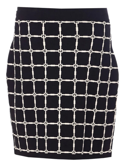 Grid-Patterned Buttoned Mini Skirt